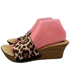 Onesole Wedge Heels Sandals Sz 10 Leopard Artist Leisure Cork Shoe Slip On